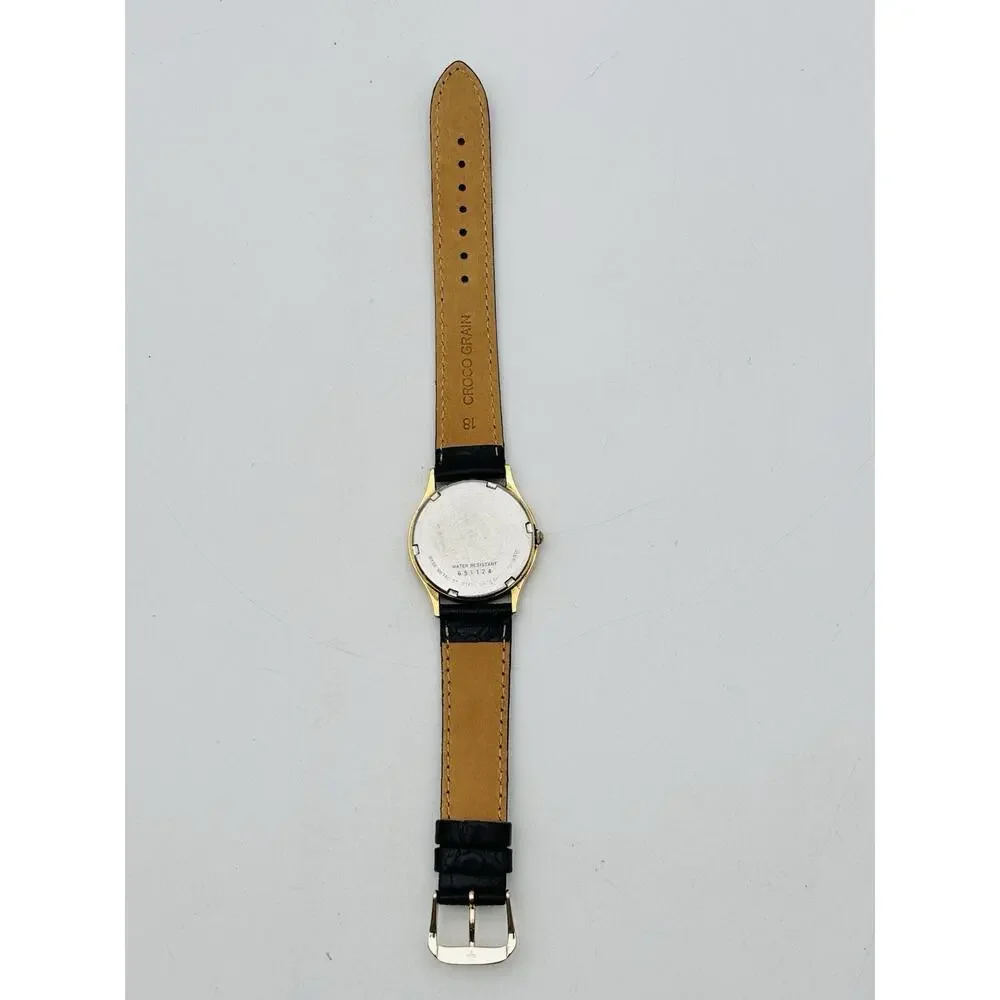 Seiko SQ Watch Men 33mm Gold Dial Gold Tone Daydate Round 5H23-7B09 New Battery
